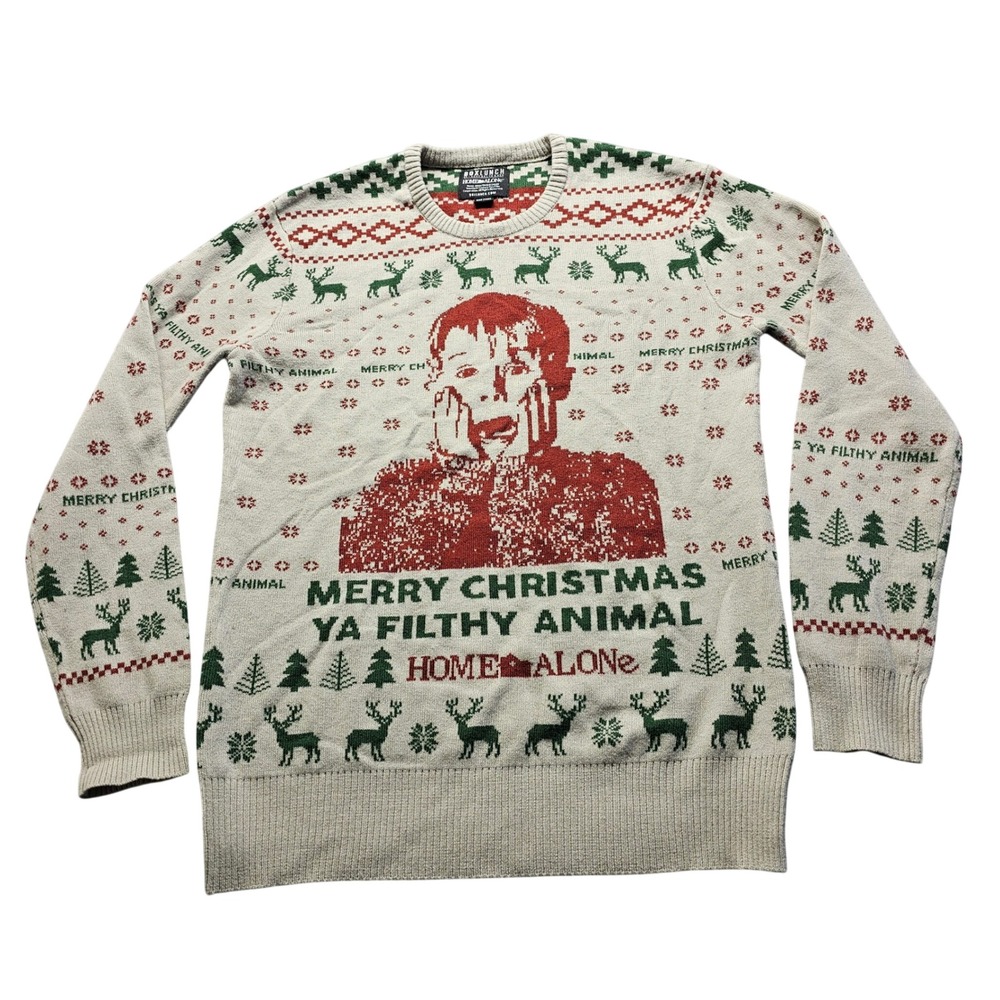 Home Alone BoxLunch Sweater Mens S Cream Red Green Movie Ugly Christmas Holiday